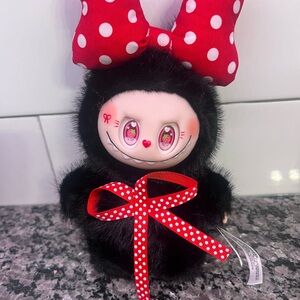 Cute Black Plush Toy with Red Polka Dot Bow Minnie bubu